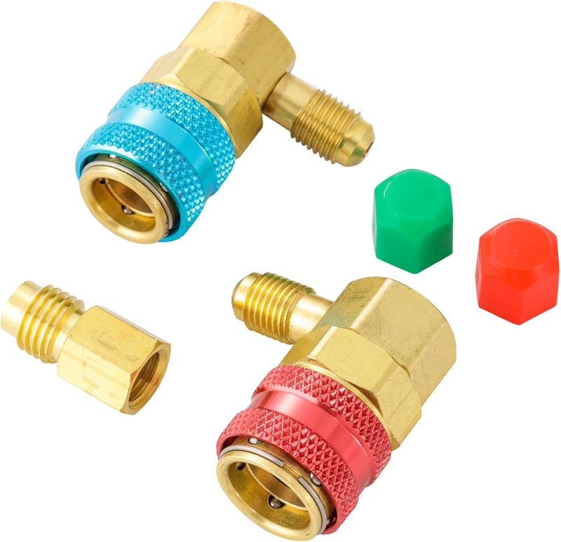 Tigbear AC R134A Quick Coupler Adapter, R12 to R134A Quick Coupler, Low High 90 Degree Connector 1/4 with Tank Adapter 1/4 Female x 1/2 Acme Male - Image 1
